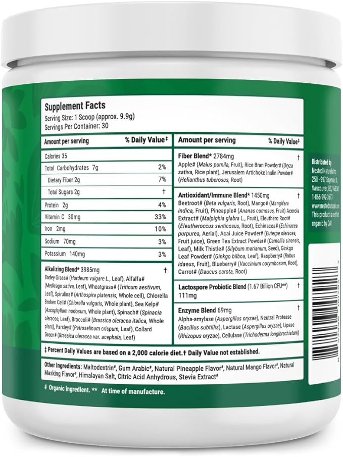 Super Greens Daily Greens Superfood Powder - Certified USDA Organic Green Powder w/20+ Whole Foods, Spirulina, Wheat & Barley Grass - Probiotics, Fiber & Enzymes - Pineapple Mango, 30 Servings