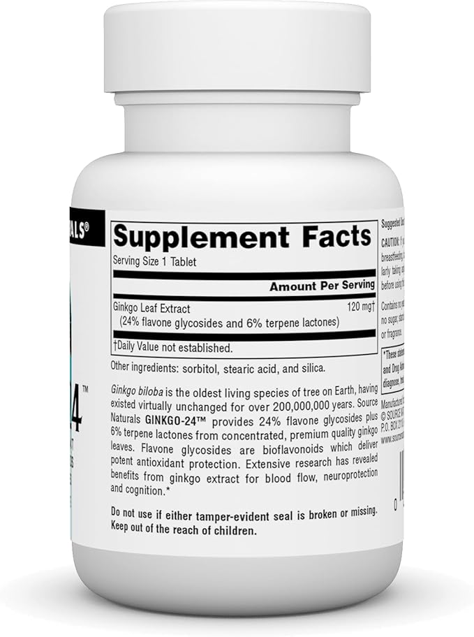 Source Naturals Ginkgo-24 - Ginkgo Biloba Extract 120 mg Supports Mental Acuity - 30 Tablets