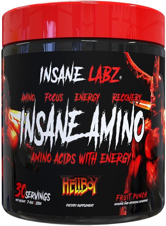 Insane Labz Hellboy Bundle, Psychotic Hellboy Pre Workout and Insane Amino BCAA, Increase Muscle Mass, Strength, Focus and Recovery Time, Fruit Punch