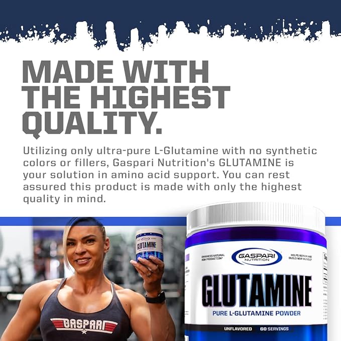 Gaspari Nutrition, Glutamine, Pure L-Glutamine Powder, Perfect Pre Workout, Post Workout and Recovery, Micronized Glutamine Powder (60 Servings, Unflavored)