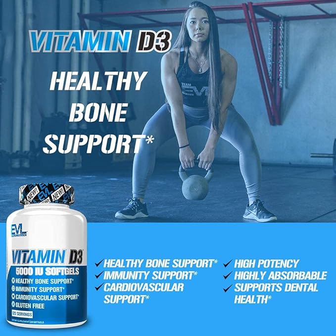 Evlution Nutrition Vitamin D3, 5000 IU High Potency, Bone and Joint Support Immune System Health, Non-GMO and Gluten-Free, Value Size (120 Servings)