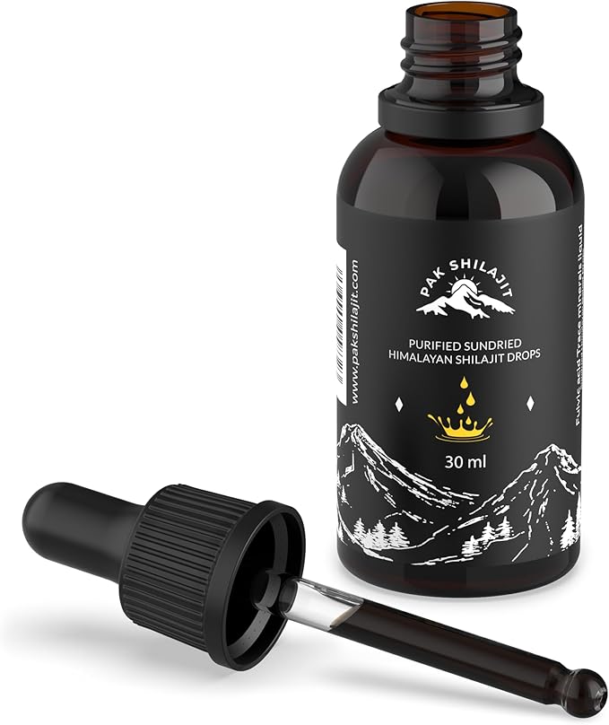 Natural Dried Himalayan Shilajit Liquid Drops, Most Premium & Potent Gold Graded Shilajit Drops Above 17000FT Directly from The Source (30ML Pack), Rich in Fulvic Acid Humic Acid