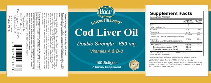 Baar Nature's Blessing Cod Liver Fish Oil Softgels