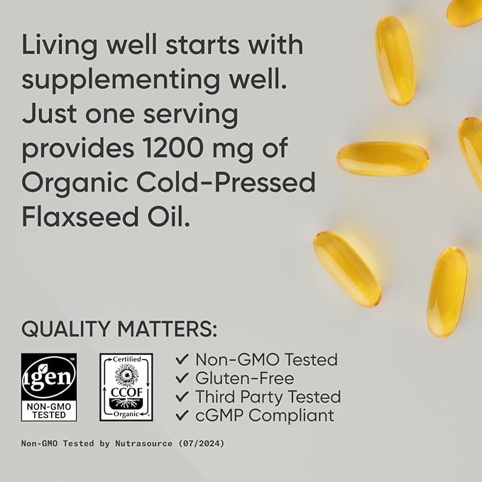 Sports Research Flaxseed Oil Softgels 1242mg - Plant Based Omega 3 Supplement for Women & Men - Non-GMO Verified, Soy & Gluten Free (200 Count)
