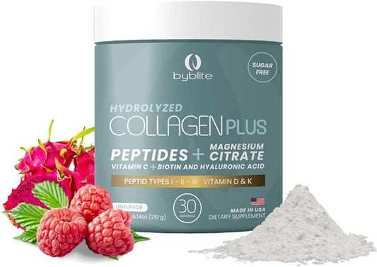 Colageno Hidrolizado para Mejorar Articulaciones + Citrato de Magnesio para tu Salud Digestiva + Peptidos I,II,III + Acido Hialuronico + Biotin + Vitamina C, D y K y Fortalece tus Uñas y Cabello