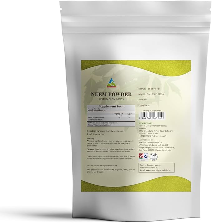 HERBAL HILLS Barley Grass Powder and Neem Powder Leaf Leaves Combo Pack of 2