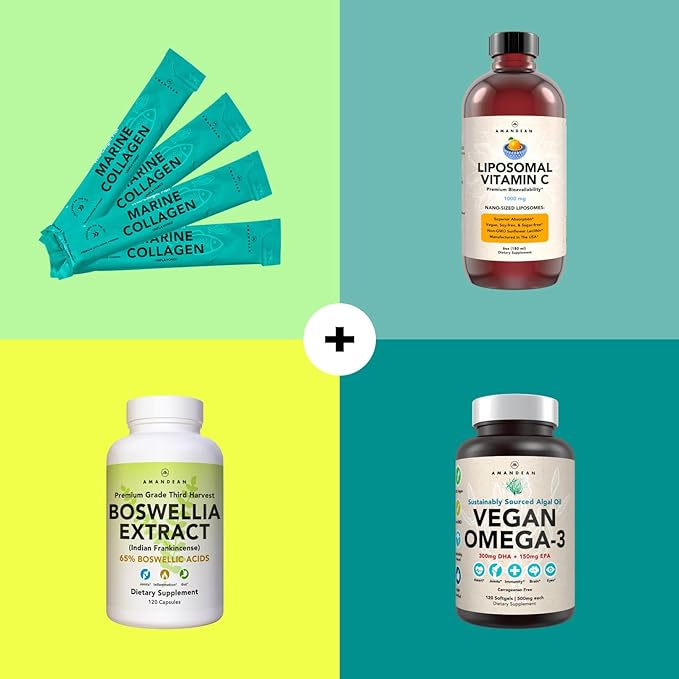 AMANDEAN Marine Collagen Peptides Powder Stick Packs. Wild-Caught Fish. 30 Single Use Individual Packets. Hair, Skin & Nails. Non-GMO, Zero Carbs, Unflavored, High Bioavailability.