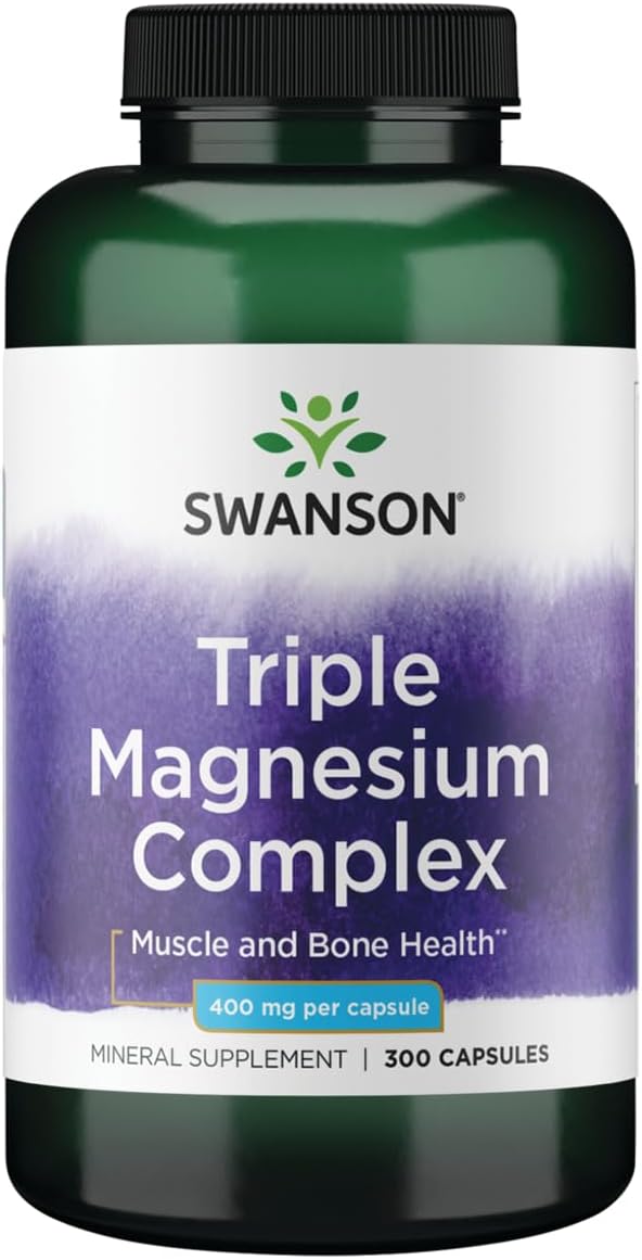 Swanson Triple Magnesium Complex - Mineral Supplement - Natural Support - Featuring Citrate, Oxide & Aspartate - (300 Capsules, 400mg Each)