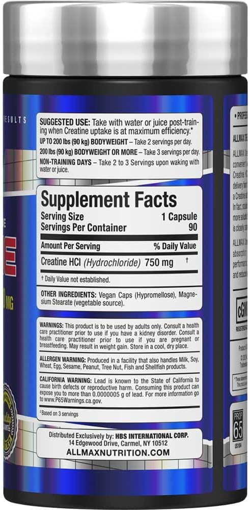 ALLMAX Essentials Creatine HCL, 750 mg, 90 Capsules