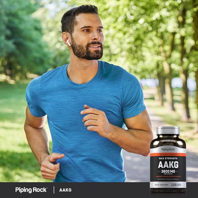 Piping Rock AAKG Supplement | 120 Caplets | 3600 mg | Arginine Alpha-Ketoglutarate Supplement | Nitric Oxide Enhancer | Max Strength | Vegetarian, Non-GMO, Gluten Free