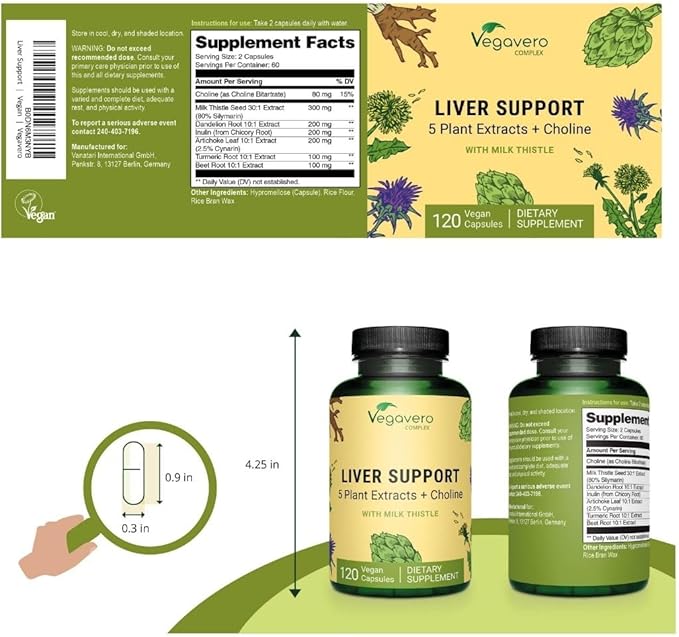 Liver Support | Milk Thistle Supplement 9000mg | 120 Capsules | Dandelion, Artichoke, Choline, Beetroot | Liver Cleanse Detox & Repair | with 80% Silymarin | NO Additive & Vegan