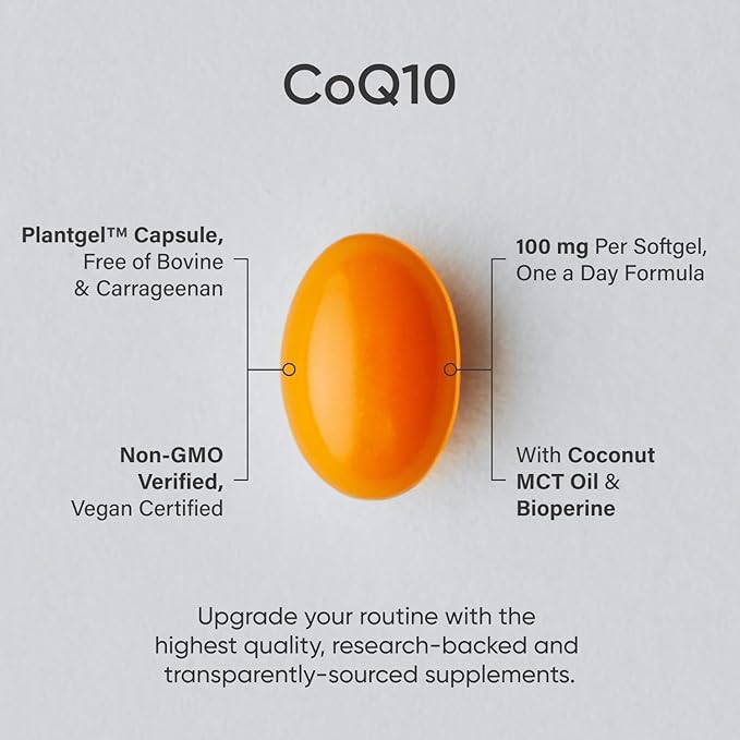 Sports Research CoQ10 (100mg) Enhanced w/Coconut Oil & Bioperine (Black Pepper) for Better Absorption | Vegan Certified, Non-GMO Verified (120 Veggie Softgels)