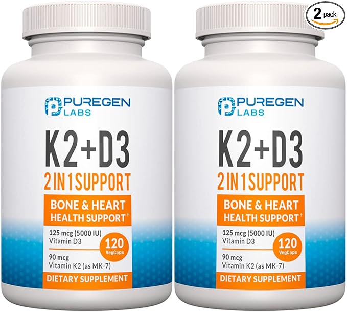 2 in 1 High Potency Formula 90mcg Vitamin K2 (MK7) and 5000 IU Vitamin D3 Supplement for Bone and Heart Health | Non-GMO Formula Vitamin D3 & K2 Complex, Total 240 Capsules I 8 Month Supply