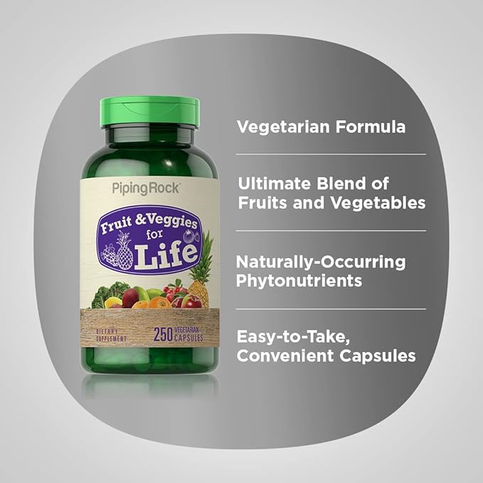Piping Rock Fruits and Veggies Supplement | 250 Capsules | Superfood Fruit and Vegetables Vitamins | Vegetarian, Non-GMO, Gluten Free