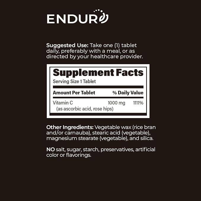 ENDUR-C®, Time Release Vitamin C Supplement Tablets For Optimal Absorption, Ascorbic Acid & Vitamin C with Rose Hips, 1000mg, 150 Tablets