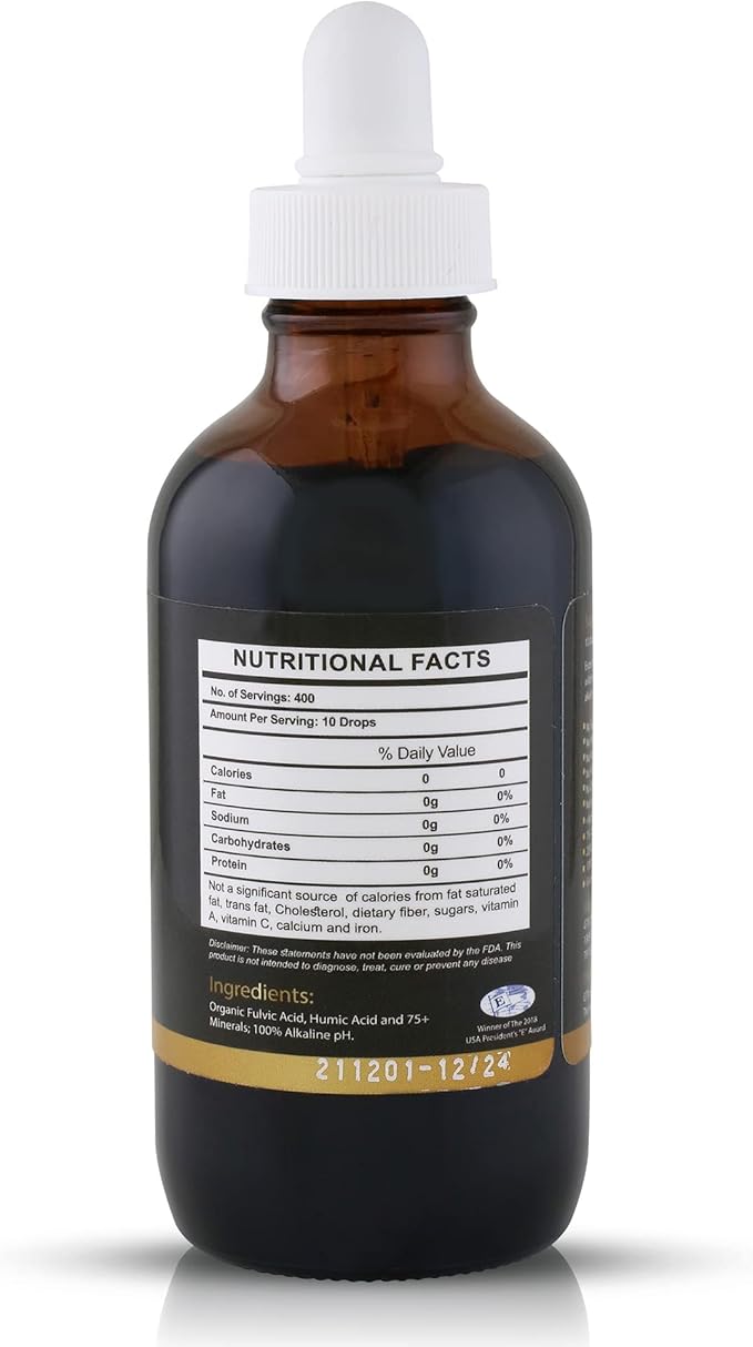 Trace Mineral Drops (400 Servings)(Flavorless) – 74 Minerals from Humic & Fulvic Acid Concentrated, Plant-Based, Supplement Electrolytes Alkaline pH by Fulvika Black, 4 Ounce, 4.0 Fl Oz, Pack of 1
