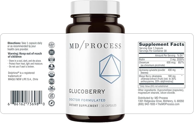 GlucoBerry Maqui Berry Extract with Chromium Picolinate for Blood Health Support - with Biotin and Gymnema Sylvestre - Doctor Formulated - 30 Capsules, 3 Pack