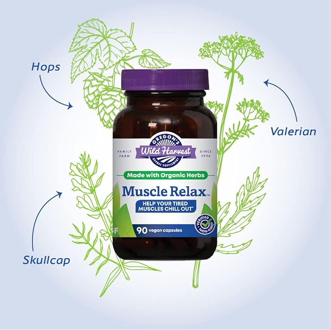 Oregon's Wild Harvest Muscle Relax Organic Herbal Supplement Vegan Capsules with Valerian, Hops and Skullcap