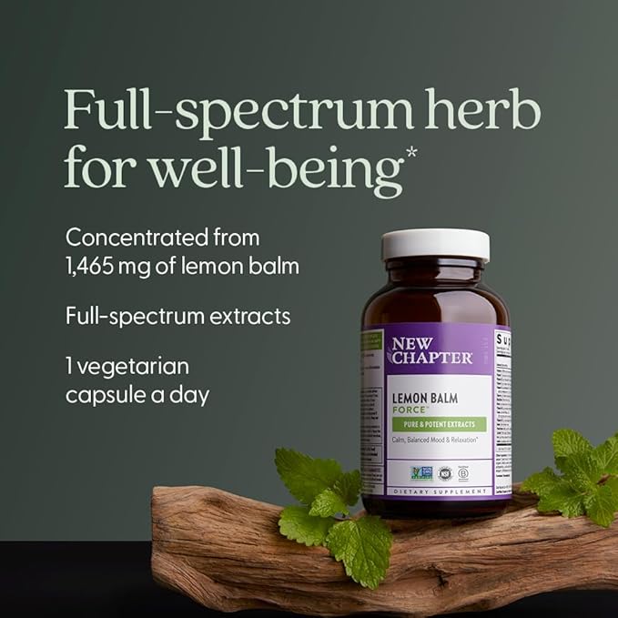 New Chapter Lemon Balm Force with Supercritical Lemon Balm for Mood Support + Immune Support + Non-GMO Ingredients - 30 ct Vegetarian Capsules