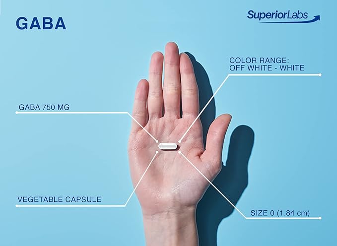 Superior Labs | GABA Supplement 750mg | Maximum Strength Mood Enhancement | Natural Relief of Simple Nervous Tension, Promotes Mood Balance, Sleep Quality, and Natural Brain Function*