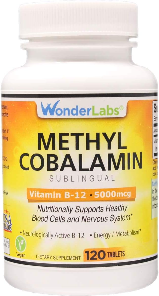 Maximum Strength Methylcobalamin Vitamin B-12, Sublingual Vitamin B-12 5,000mcg 3rd Party Tested for Purity and Potency- 120 Tablets