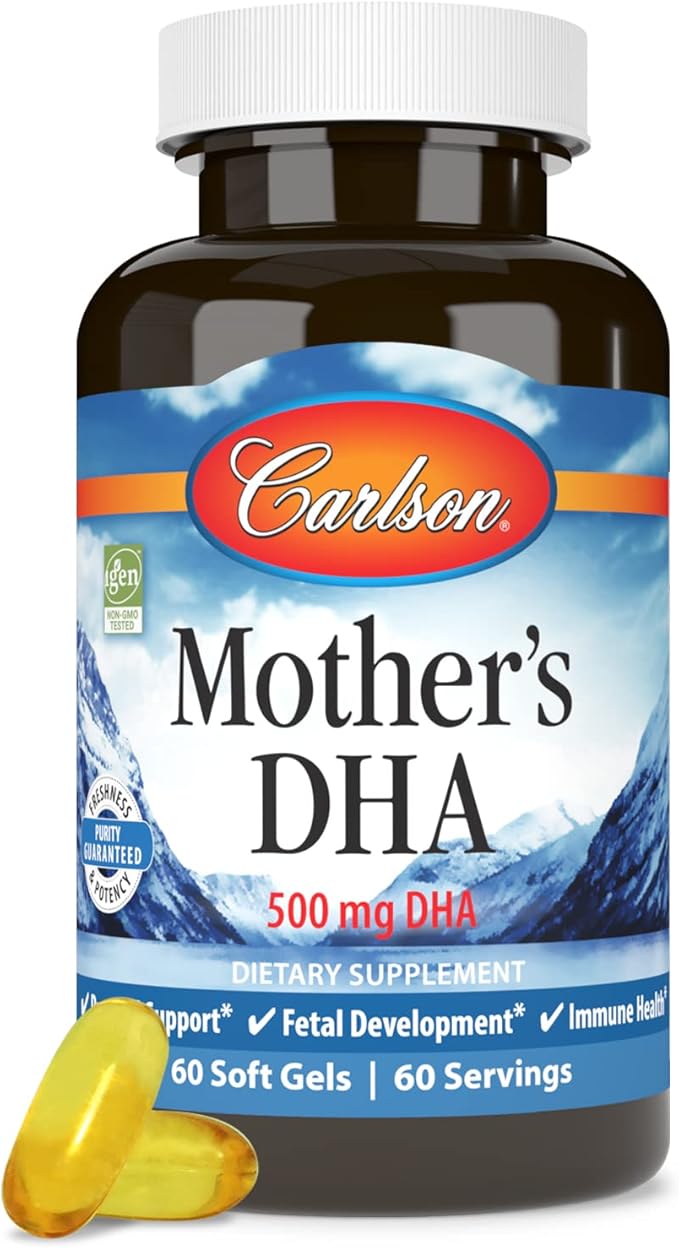 Carlson - Mother's DHA, 500 mg DHA, Prenatal Support, Fetal Development & Immune Health, 60 Softgels
