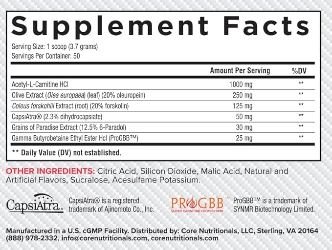 Core Nutritionals Platinum Shred Non-Stimulant, Fat Burning, Thermogenic Powder with 1G Acetyl-L-Carnitine 50 Servings (Pineapple Strawberry)