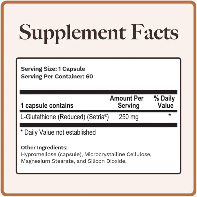 L-Glutathione | Immune Health & Antioxidant Support | Setria® 250mg Reduced Form Glutathione | High Absorption | Made in The USA | 60 Capsules