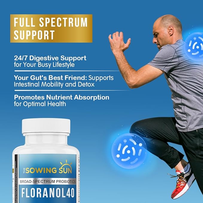 Floranol40 Probiotic Supplement for Gut Support, 6 Diverese Strains for Healthy Gut Flora, with Lactobacillus, Bifidobacterium, Fructooligosaccharide & Marine Polysaccharide Complex 60 Capsules (1)