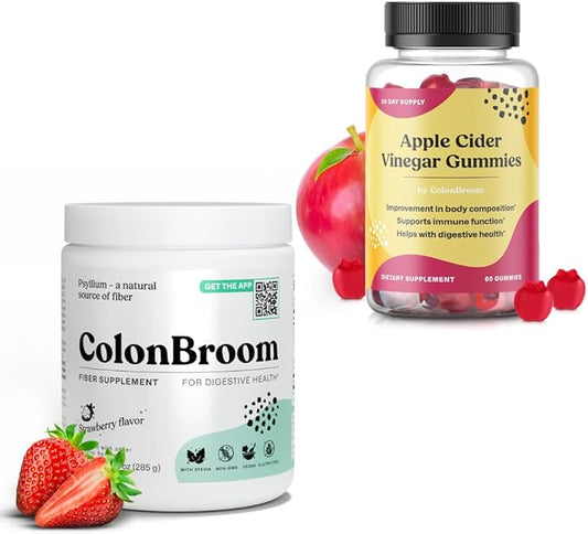ColonBroom Psyllium Husk Powder (Strawberry, 50 Servings) + Apple Cider Vinegar Gummies for Women – Supports Body Composition, Boost Metabolism & Improves Digestive Wellness (60 Count)