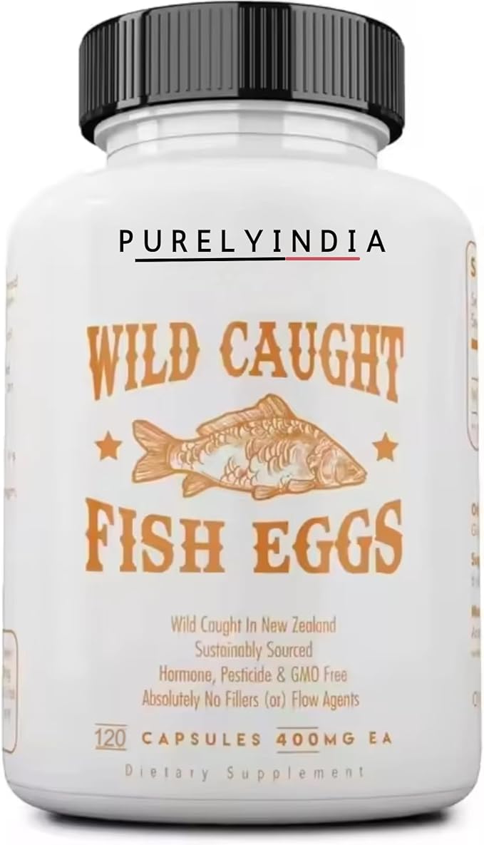 Wild Caught Fish Eggs Omega-3 Supplement 2400mg - Supports Brain, Heart, Fertility & Inflammatory Health - Whole Food Source of Vitamin D, K2, A, Non-GMO, Freeze-Dried, 120 Capsules