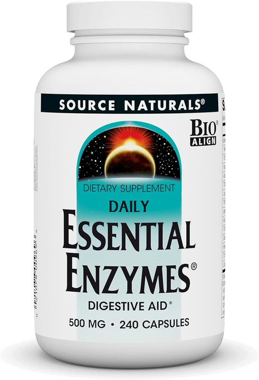 Source Naturals Essential Enzymes 500mg Bio-Aligned Multiple Enzyme Supplement Herbal Defense for Digestion, Gas, Constipation & Bloating Relief - Supports Immune System - 240 Capsules