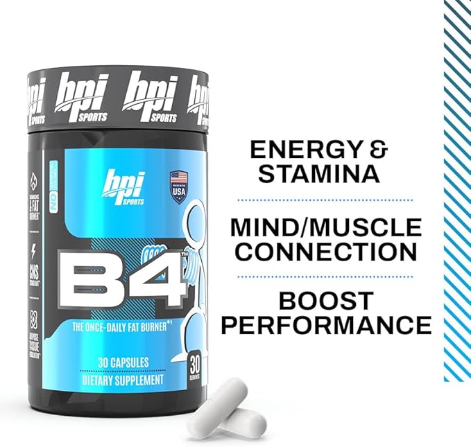 BPI Sports B4 – Extra-Strength Fat Burner – Keto-Friendly – Appetite Suppressant – Caffeine, Niacin, Quercetin, Yohimbine – 30 Servings – 710mg