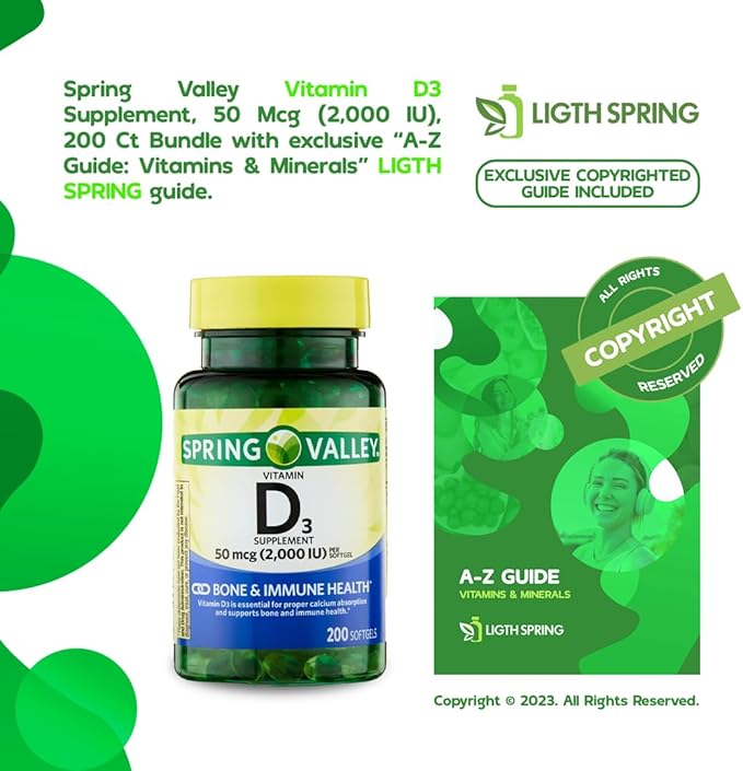 Spring Valley Vitamin D3 1000 IU Softgels, 100 Count