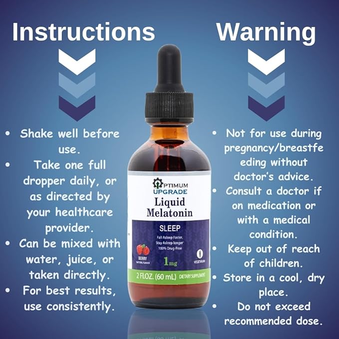 OU Melatonin Liquid Sleep Aid 1mg | 2 fl oz (60 mL) | Berry Natural Flavor | Drug-Free, Vegetarian Supplement for Adults | Fall Asleep Faster, Stay Asleep Longer