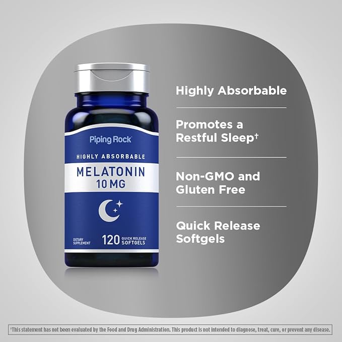 Piping Rock Melatonin 10mg | 120 Softgel Capsules | Quick Release Supplement | Non-GMO, Gluten Free