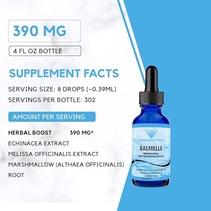 Absonutrix Balmele, 390 mg, 4 FL OZ Liquid, 302 Servings, Made in USA, Plant-Based Ingredients, Echinacea, Marshmallow Root, Gluten-Free, Non-GMO