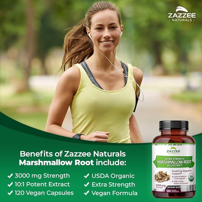 Zazzee USDA Organic Marshmallow Root 10:1 Extract, 3000 mg Strength, 120 Vegan Capsules, 4 Month Supply, Standardized, Concentrated 10X Extract, 100% Vegetarian, All-Natural, Non-GMO, Made in The USA