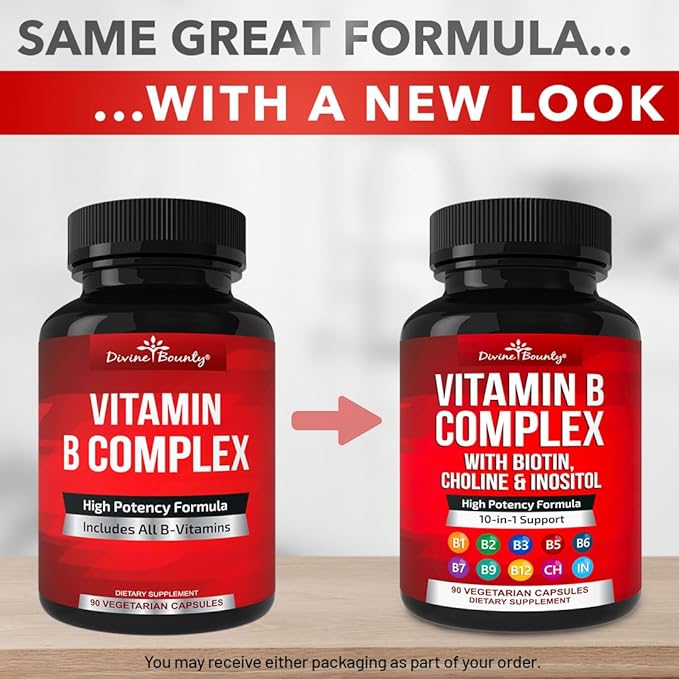 Divine Bounty Super B Complex Vitamins - All B Vitamins Including B12, B1, B2, B3, B5, B6, B7, B9, Folic Acid - Vitamin B Supplement - Support Healthy Energy Metabolism - 90 Vegetarian Capsules