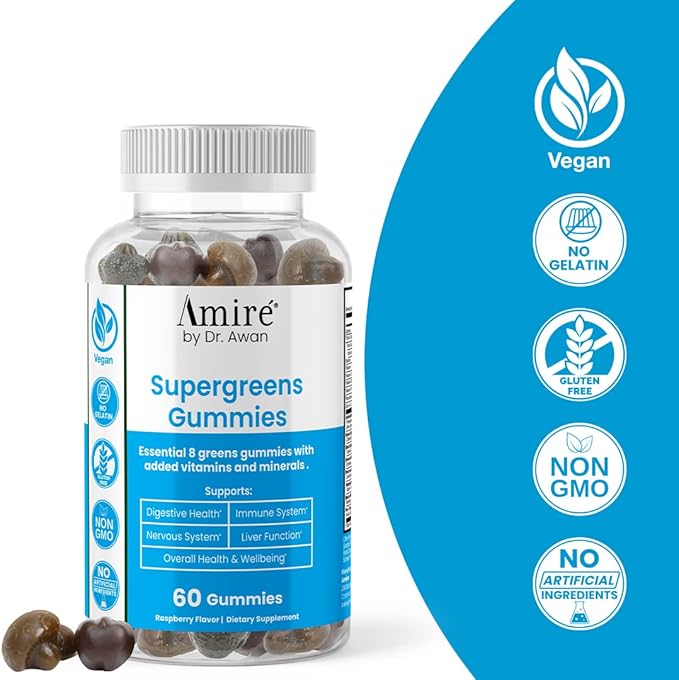 by Dr. Awan Super Greens Gummies, Fruits & Veggies Supplement, Green Superfood for Immunity, Metabolism, Liver Function & Nervous System, Essential 8 Greens, 240ct, 4-Months Supply