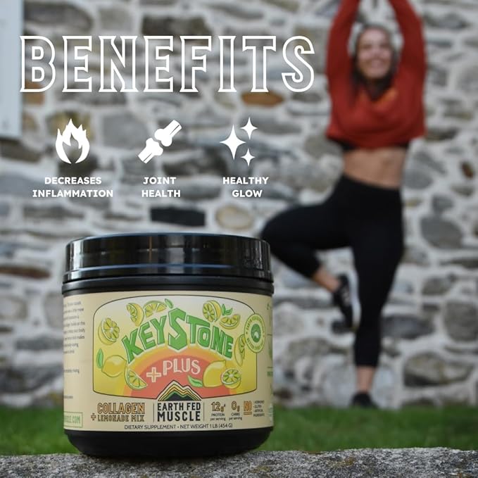 Earth Fed Muscle Keystone Plus Lemonade Collagen - Hair, Skin, Joints, 33 Servings