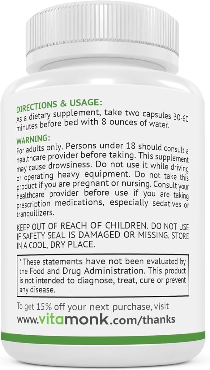 VitaMonk Melatonin Free Sleep Aid With Magnesium, GABA, Theanine and Apigenin - Natural Sleep Aid Without Melatonin, Natural Sleep Aids for Adults, Sleeping Pills for Adults, Sleeping Aids for Adults