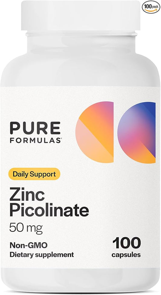 PureFormulas Zinc Picolinate 50 mg - Immunity & Hormone Support - Bioavailable 50 mg Zinc Supplement 100 Capsules
