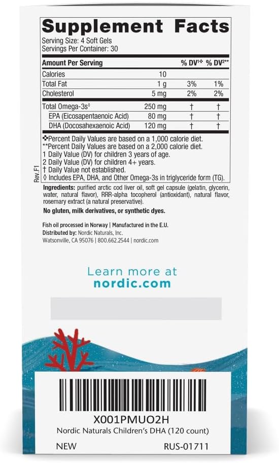 Nordic Naturals Children’s DHA, Strawberry - 120 Mini Chewable Soft Gels for Kids - 250 mg Omega-3 with EPA & DHA - Brain Development & Function - Non-GMO - 30 Servings
