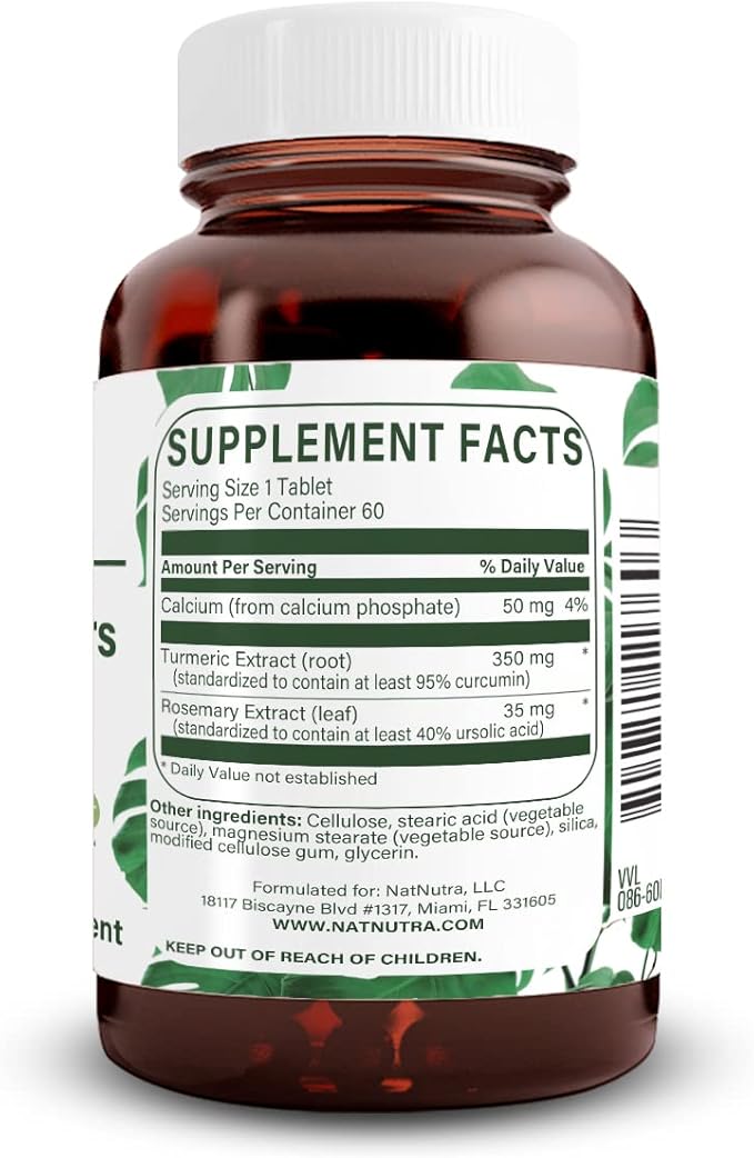 Natural Nutra Turmeric Curcumin with 95% Curcuminoids Extract Supplement with Rosemary for Brain Health, Enhances Memory and Improves Concentration, Improve Digestion, 350 mg, 60 Vegan Tablets