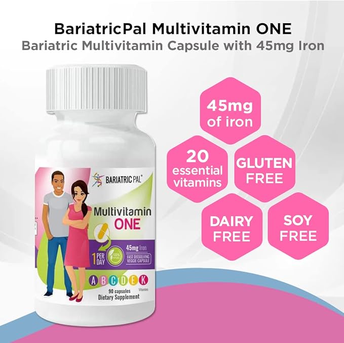 BariatricPal 90-Day Bariatric Vitamin Bundle (Multivitamin ONE 1 per Day! Capsule with 45mg Iron and Calcium Citrate Soft Chews 500mg with Probiotics - Wild Grape)