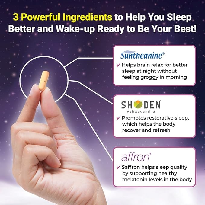 NatureCity TrueZs Melatonin-Free Natural Sleep Aids for Adults - Ashwagandha, L-Theanine, and Saffron Powder Sleep Pills to Support Falling and Staying Asleep (30 Veggie Capsules)