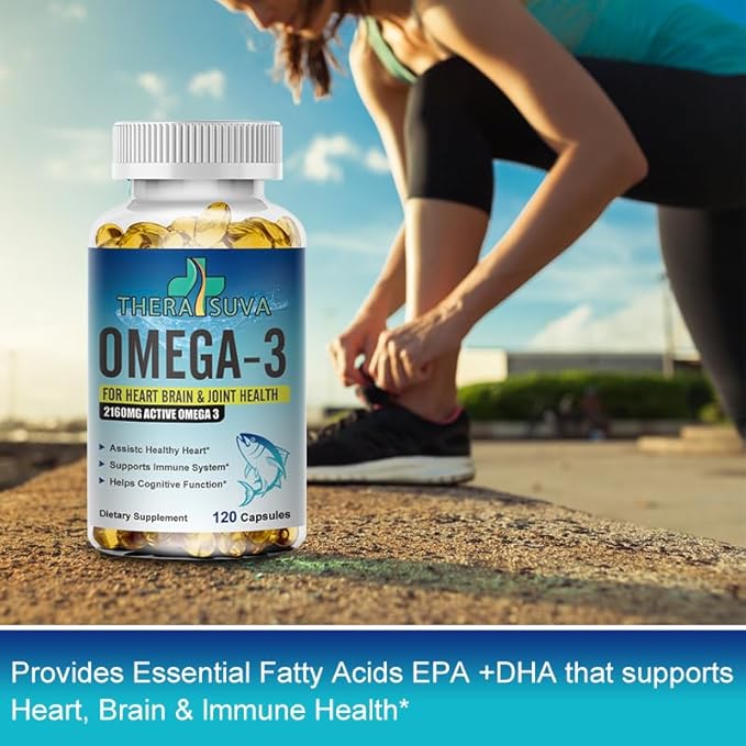Triple Strength Omega-3 2160mg + EPA 1296mg + DHA 864mg + Natural Supplement for Healthy Heart/Brain Support, 120 Softgels, 60 Day Supply