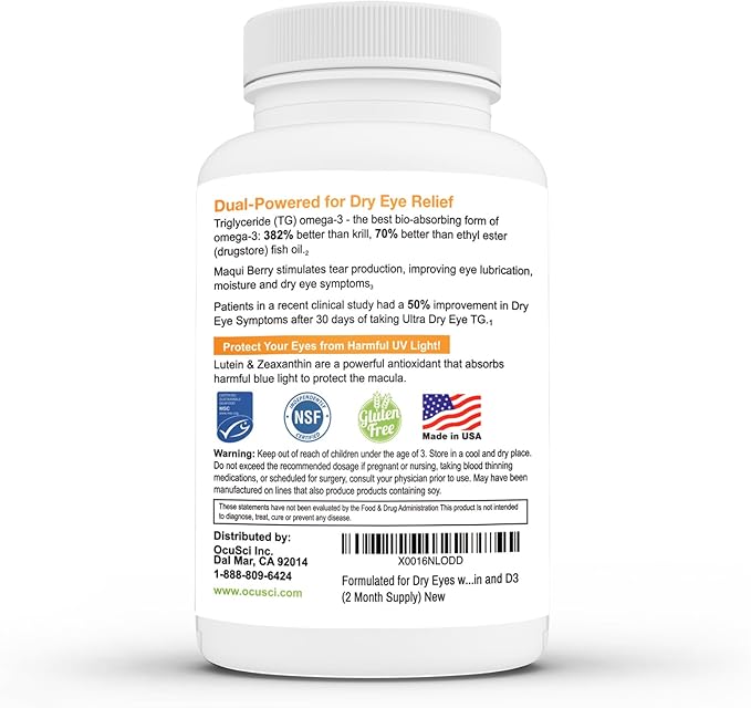 Formulated for Dry Eyes - 1700mg Triglyceride Omega-3 + EPA & DHA, Lutein,Zeaxanthin, B12, D3-60 Servings (Ultra Dry Eye, UDETG - 2 Month)