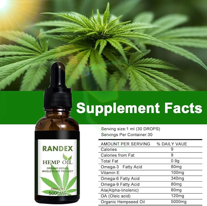(2 Pack) 5000mg Organic Cold-Pressed Hemp Oil - Rich in Omega 3-6-9 - Natural Hemp Drops - Made in USA
